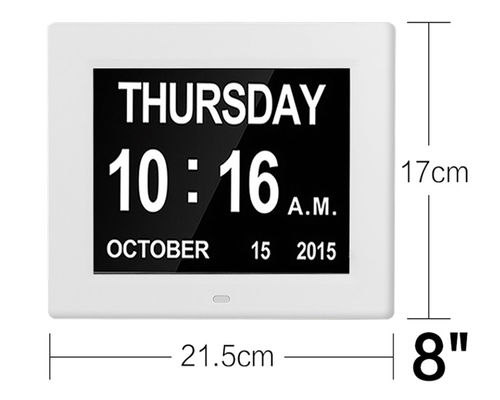 Extra Large Impaired Vision Digital Day Clock 8 Inch LCD Screen ABS Plastic Material