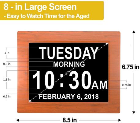 8 adaptateur blanc électronique de l'horloge de jour d'alarme de calendrier perpétuel de brochure de pouce de bureau visuel de la carte LED Digital Color/UL/extra l