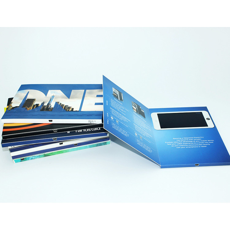 Video In Folder Free Sample Limited 5" Handmade Promotional LCD Video Brochure With free USB Cables and CMYK Printing