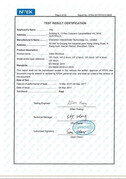 China Shenzhen Videoinfolder Technology Co., Ltd. certification